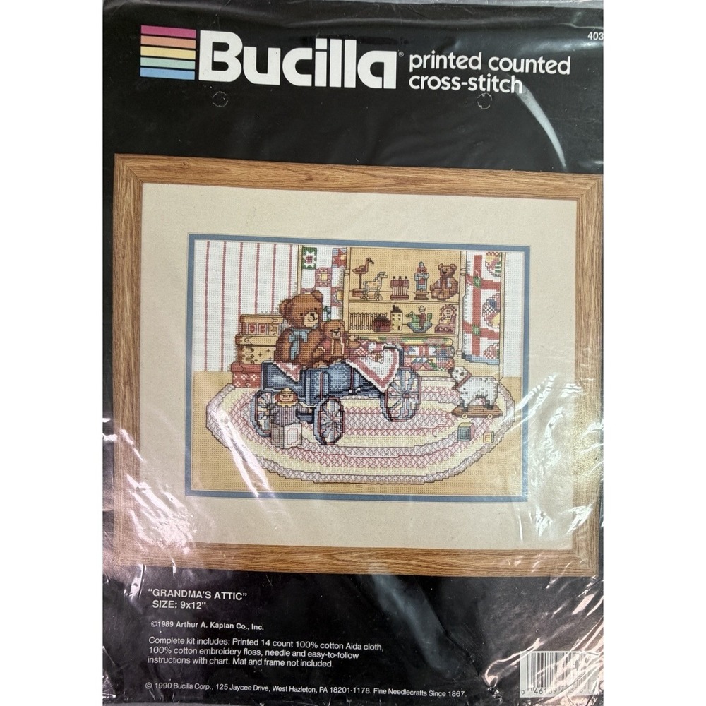 Bucilla "Grandmas Attic" Printed Counted Cross‎ Stitch Kit 9x12 Teddy Bears Toys